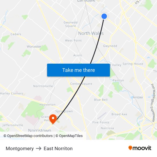 Montgomery to East Norriton map