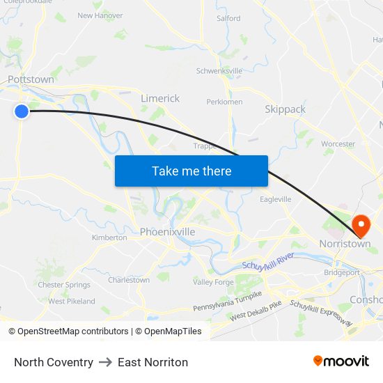 North Coventry to East Norriton map