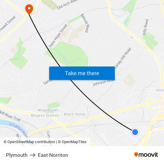 Plymouth to East Norriton map