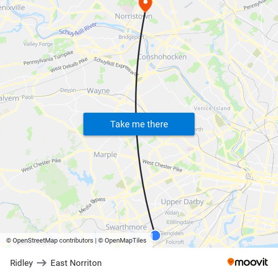 Ridley to East Norriton map