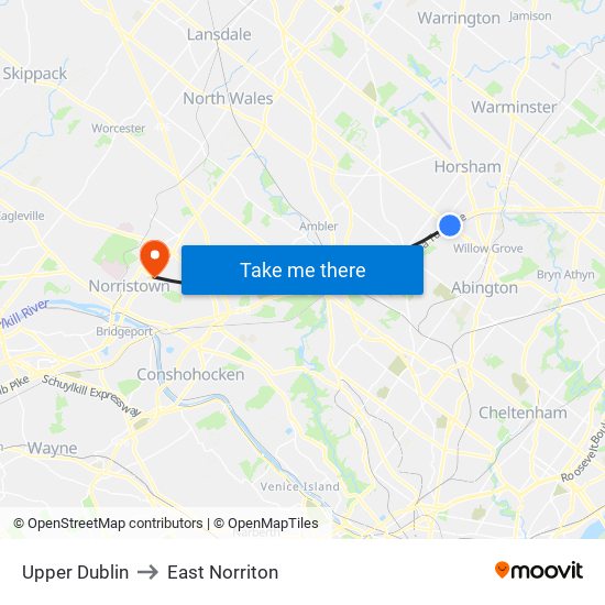 Upper Dublin to East Norriton map