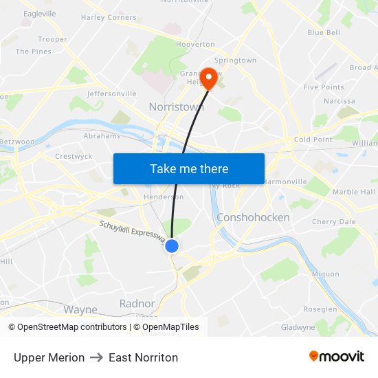Upper Merion to East Norriton map