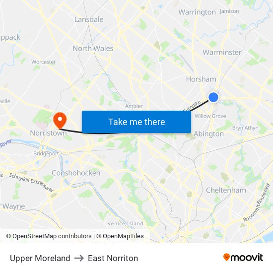 Upper Moreland to East Norriton map
