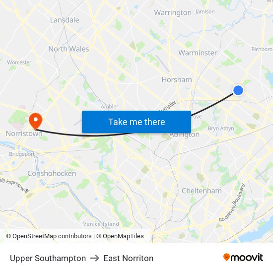 Upper Southampton to East Norriton map