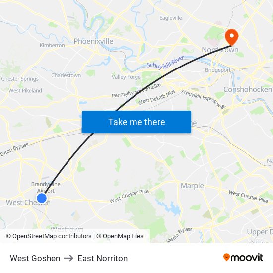 West Goshen to East Norriton map