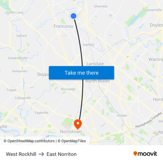 West Rockhill to East Norriton map