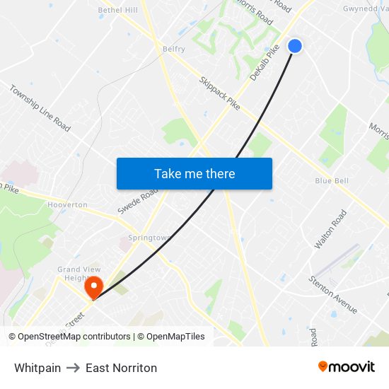 Whitpain to East Norriton map