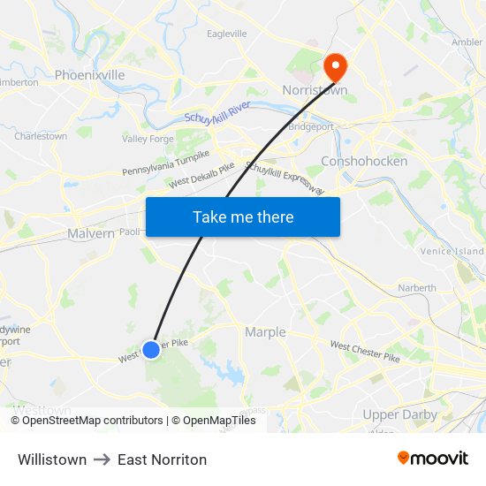 Willistown to East Norriton map