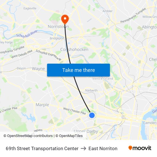 69th Street Transportation Center to East Norriton map