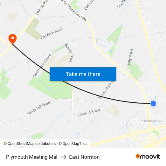 Plymouth Meeting Mall to East Norriton map