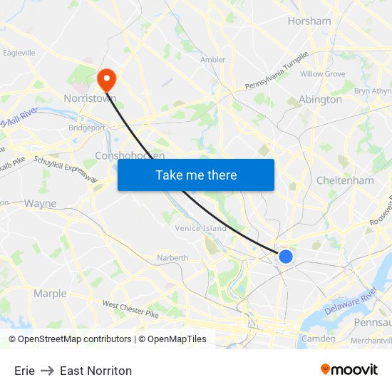 Erie to East Norriton map