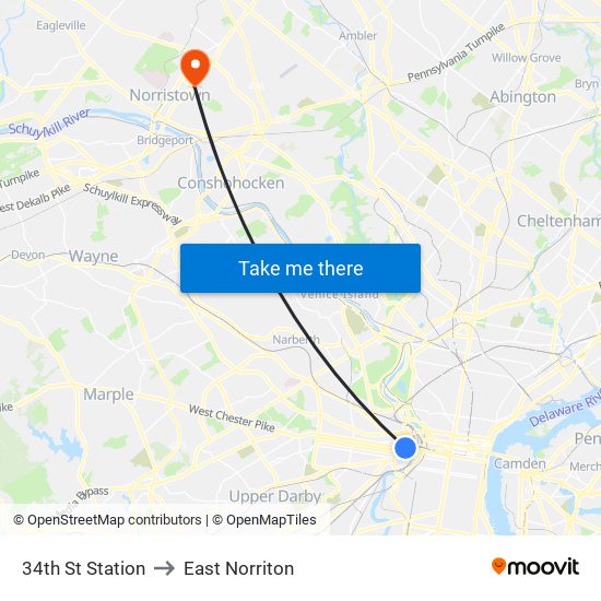 34th St Station to East Norriton map