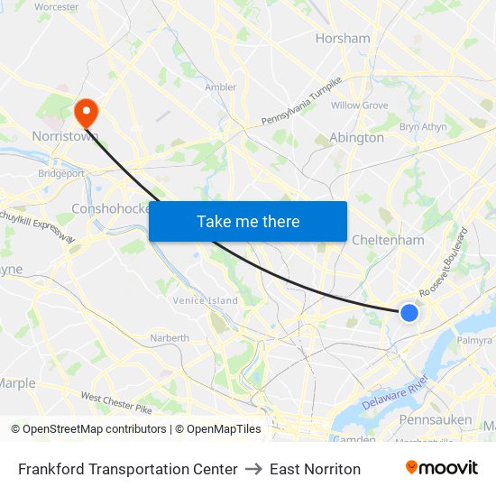 Frankford Transportation Center to East Norriton map