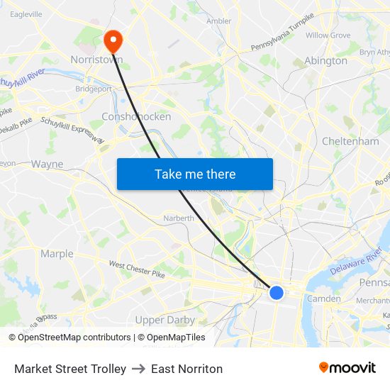 Market Street Trolley to East Norriton map