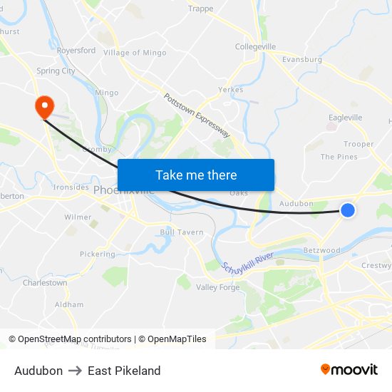 Audubon to East Pikeland map