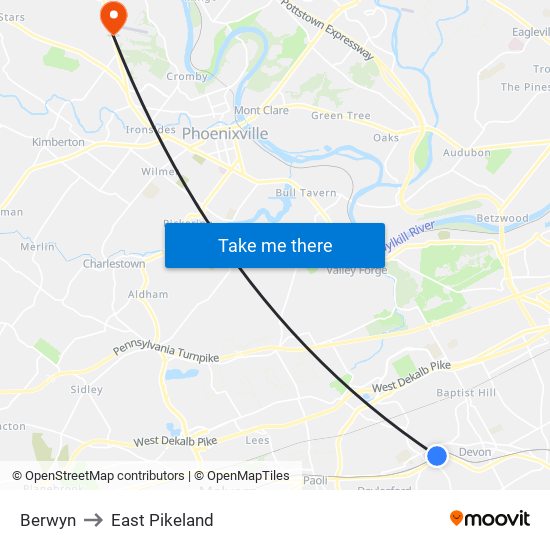 Berwyn to East Pikeland map