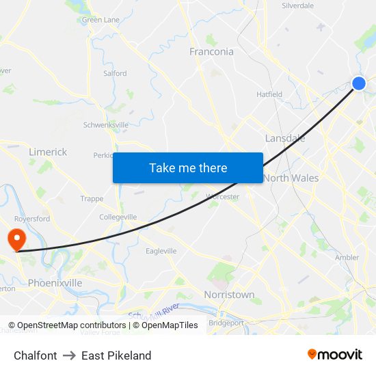 Chalfont to East Pikeland map