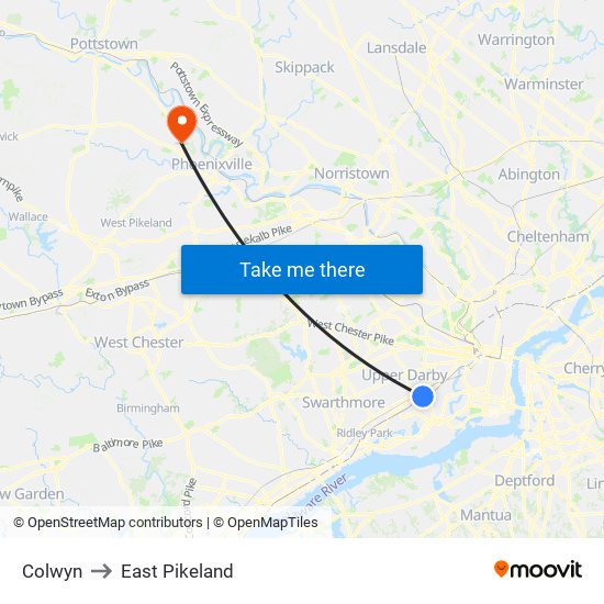 Colwyn to East Pikeland map