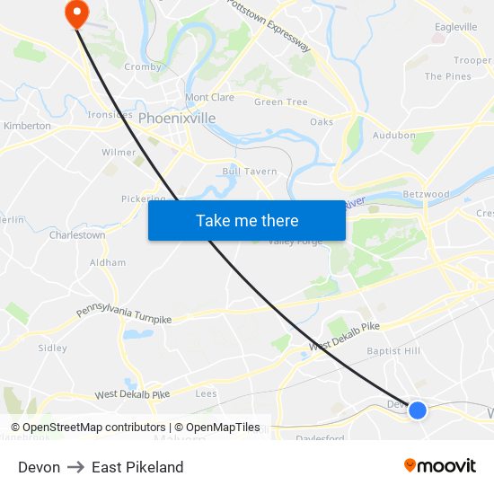 Devon to East Pikeland map