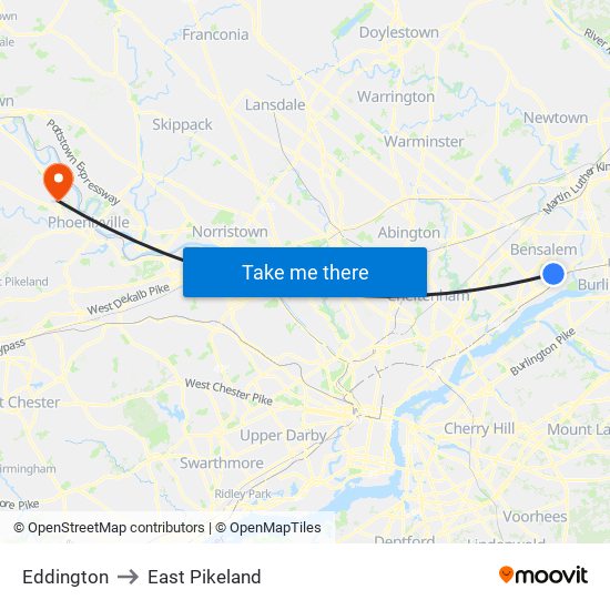 Eddington to East Pikeland map
