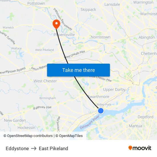 Eddystone to East Pikeland map