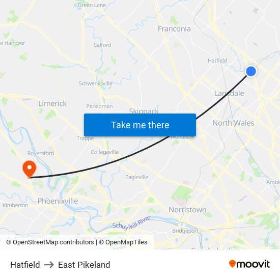 Hatfield to East Pikeland map