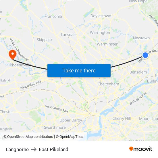 Langhorne to East Pikeland map