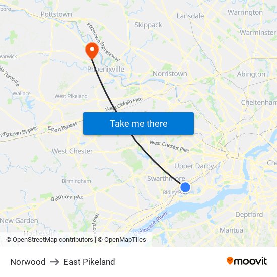 Norwood to East Pikeland map