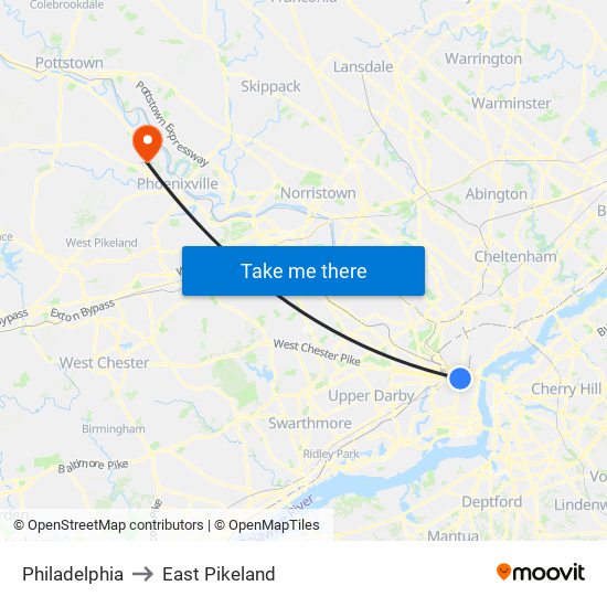 Philadelphia to East Pikeland map