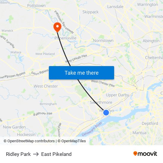 Ridley Park to East Pikeland map