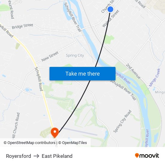 Royersford to East Pikeland map