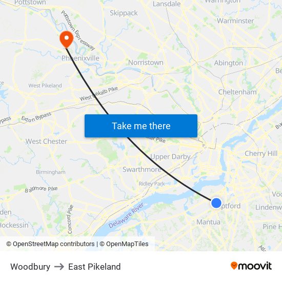 Woodbury to East Pikeland map