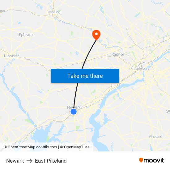 Newark to East Pikeland map