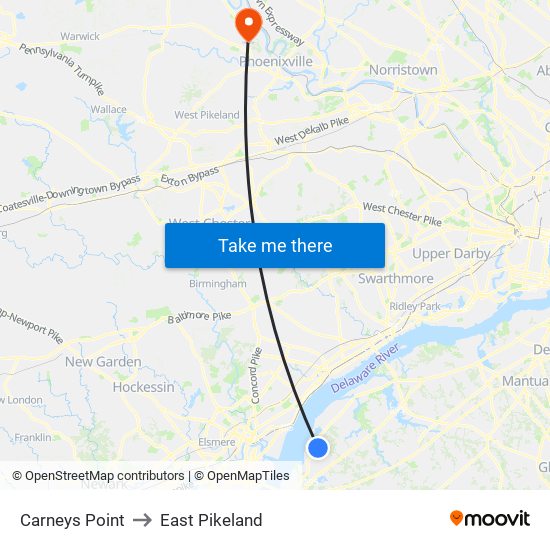 Carneys Point to East Pikeland map