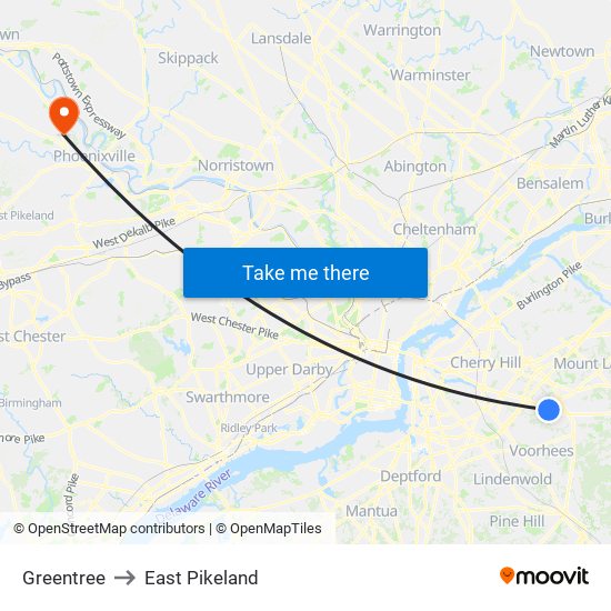 Greentree to East Pikeland map