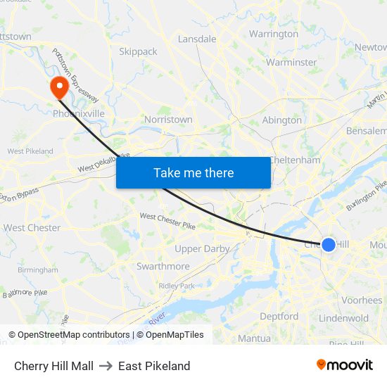 Cherry Hill Mall to East Pikeland map