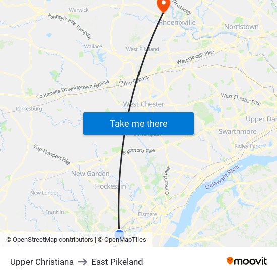 Upper Christiana to East Pikeland map