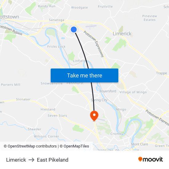 Limerick to East Pikeland map