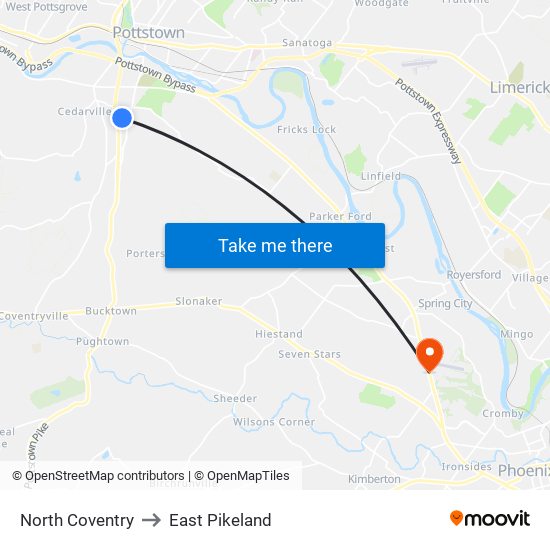 North Coventry to East Pikeland map