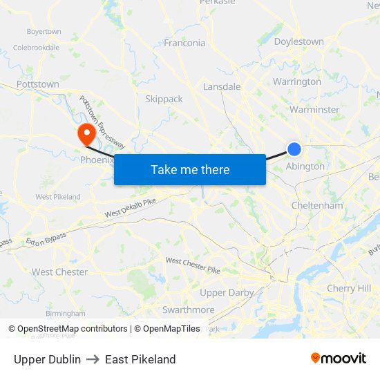 Upper Dublin to East Pikeland map