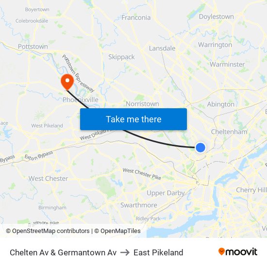 Chelten Av & Germantown Av to East Pikeland map