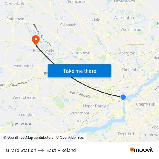 Girard Station to East Pikeland map