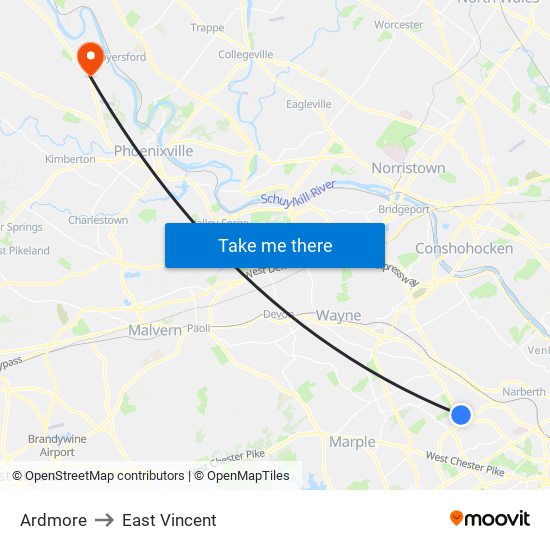 Ardmore to East Vincent map