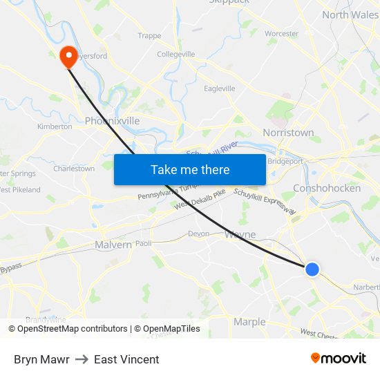 Bryn Mawr to East Vincent map