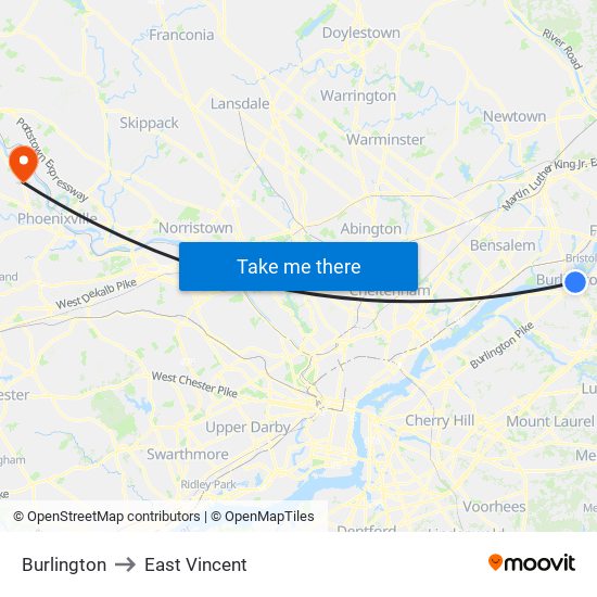 Burlington to East Vincent map