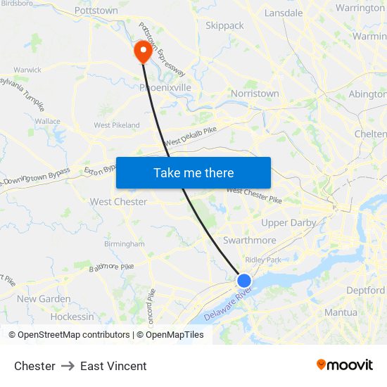 Chester to East Vincent map