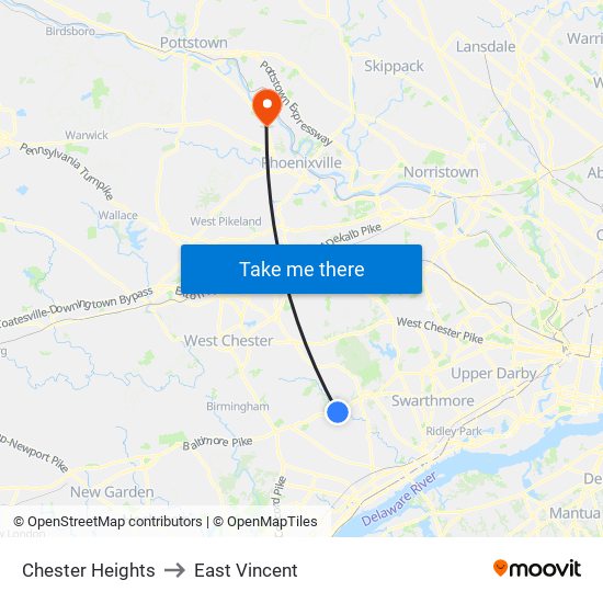 Chester Heights to East Vincent map