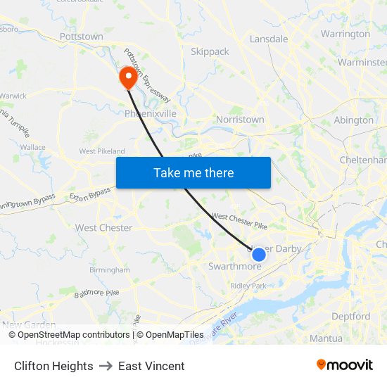 Clifton Heights to East Vincent map