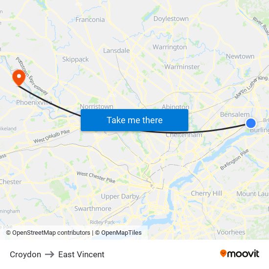 Croydon to East Vincent map