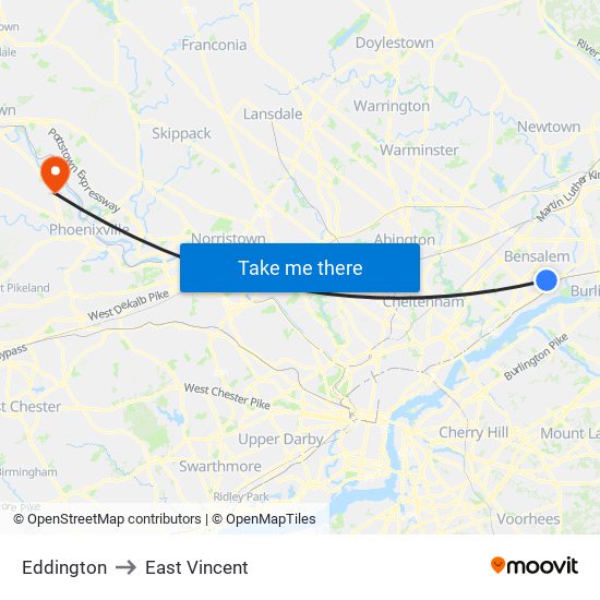 Eddington to East Vincent map